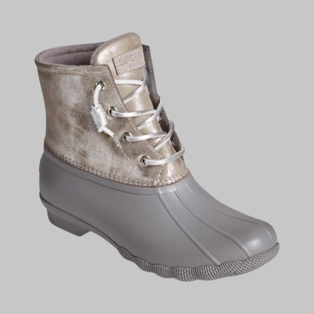 Sperry Saltwater Metallic Silver & Gray Duck Boot Woman's sz 11 Like New